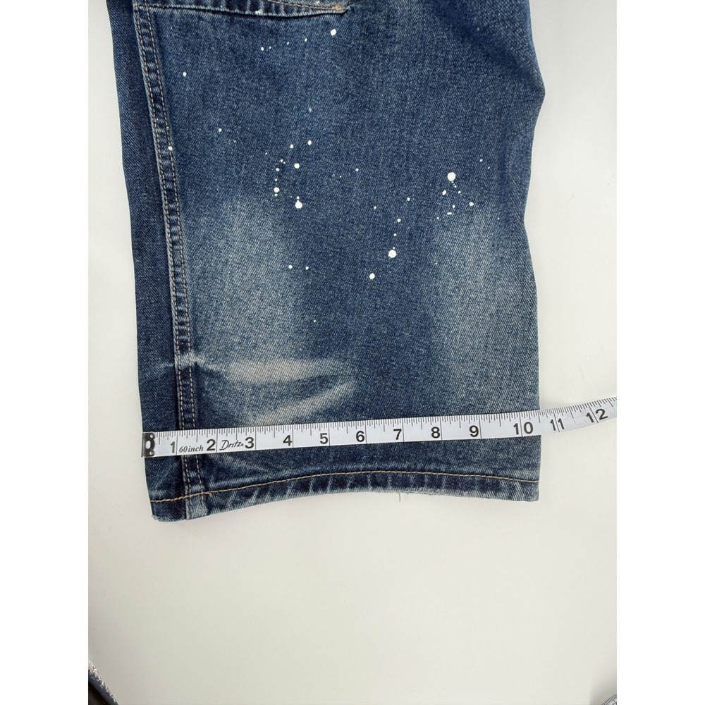 Flamingals Womens Paint Splatter Distressed Cropped Barrel Leg Jeans Blue - Picture 10 of 13
